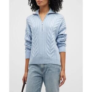 NAADAM Collection Wool/Cashmere Open Back Cable Quarter Zip Sweater Sm  MSRP$550